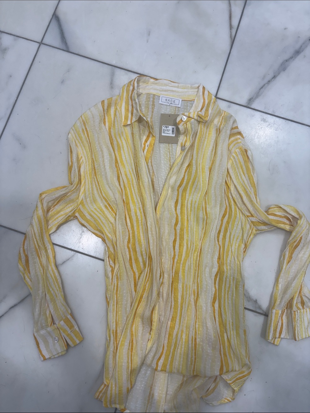 Sage Yellow and Cream Striped Lightweight Button-Down Shirt